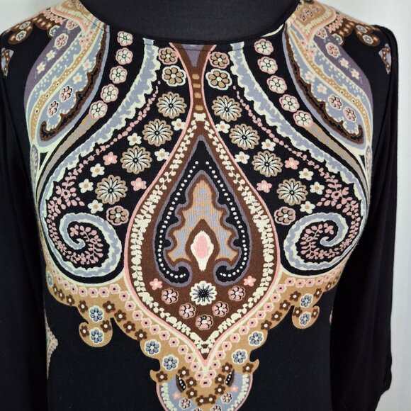 Women's Paisley Tunic, Rayon/Pink, Large, Scoop Neck, 3/4 Balloon Sleeve - Picture 4 of 11